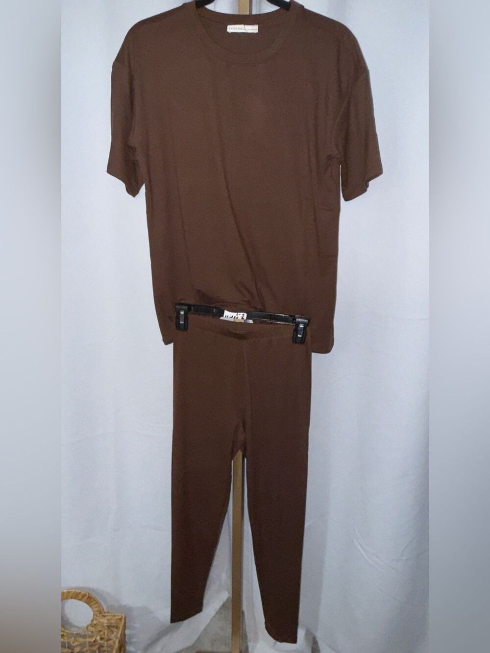 Zenana Outfitters Brown Legging Set - Tee & High-Waist Leggings